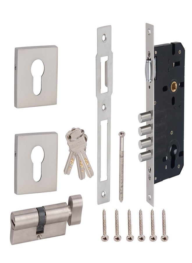 Kunal Heavy Duty Brass Door Lock Set with Euro Profile Cylinder - 4 Stainless Steel Deadbolts, Roller Latch, & Thumb Turn - High Security Entrance Lock for Wooden & Metal Doors (SS Finish 1 Set.) - Image 4